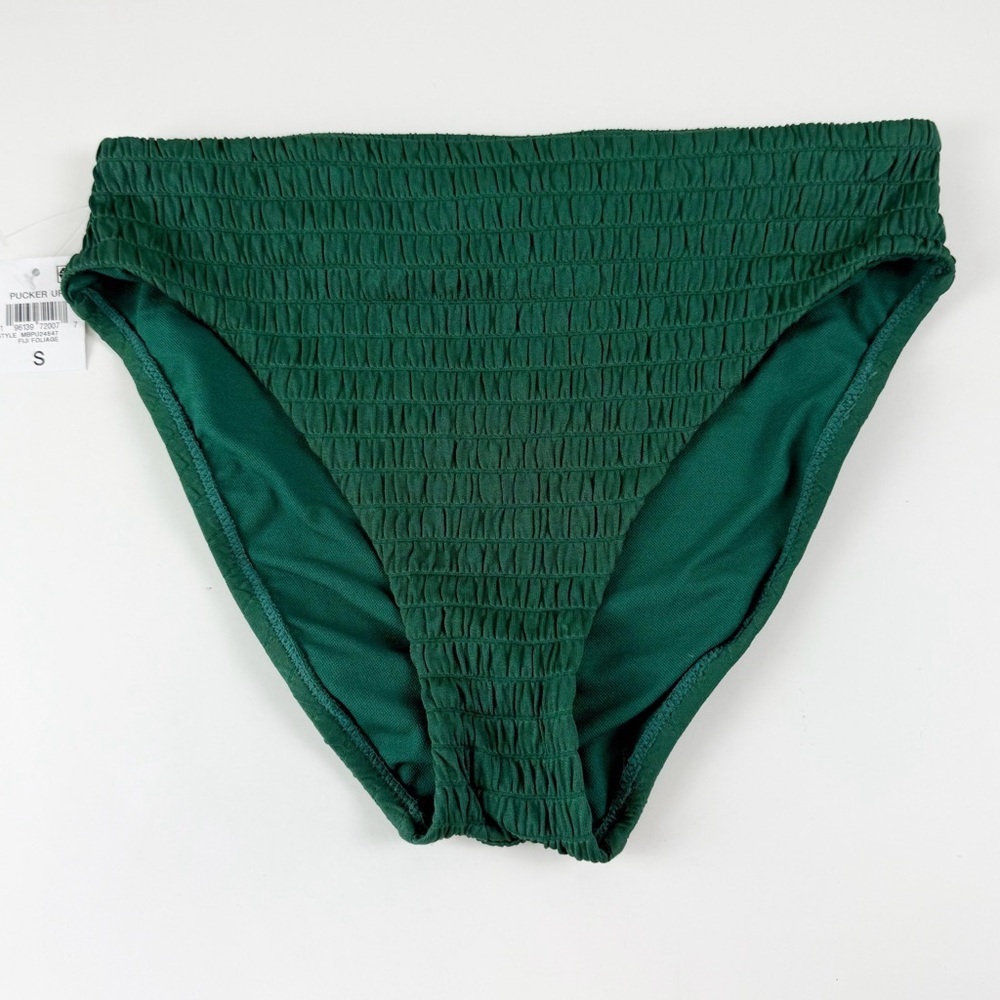 Bar iii Bikini Bottom Womens Small Fiji Foliage Green Pucker Up Swim NWT